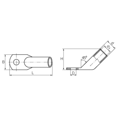 КВТ Наконечник угловой (45°) медный луженый ТМЛс(45) 35-10 (мин партия 100 шт.) 77801 KVT КВТ Наконечник угловой (45°) медный луженый ТМЛс(45) 35-10 (мин партия 100 шт.) 77801 KVT
